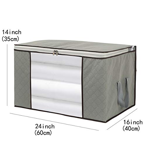 2 Pack Foldable Large Storage Bags 24 x 16 x 14 (L x W x H) inch for Comforter Quilt Blanket Clothes with Clear Window & Handles - Easy to Fit King Size Comforter Set - Closet Under Bed Organizer