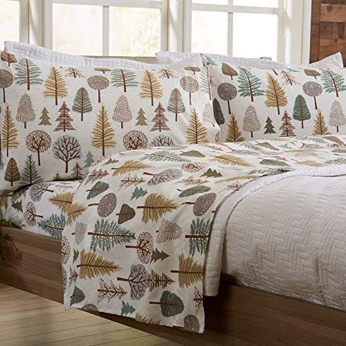 Great Bay Home 4-Piece Lodge Printed Ultra-Soft Microfiber Sheet Set. Beautiful Patterns Drawn from Nature, Comfortable, All-Season Bed Sheets. (Queen, Forest Trail)