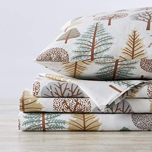 Great Bay Home 4-Piece Lodge Printed Ultra-Soft Microfiber Sheet Set. Beautiful Patterns Drawn from Nature, Comfortable, All-Season Bed Sheets. (Queen, Forest Trail)