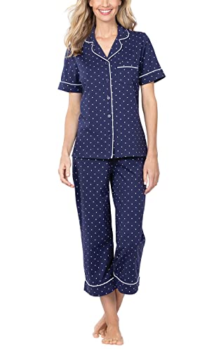 PajamaGram Capri Pajamas for Women - Cotton PJs Women, Polka Dot, Navy, L, 14-16