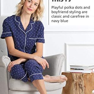 PajamaGram Capri Pajamas for Women - Cotton PJs Women, Polka Dot, Navy, L, 14-16