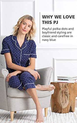 PajamaGram Capri Pajamas for Women - Cotton PJs Women, Polka Dot, Navy, L, 14-16