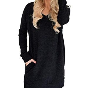 LERUCCI Womens Casual Long Sleeves Solid V-Neck Tunics Sweatshirt with Pockets Black Large