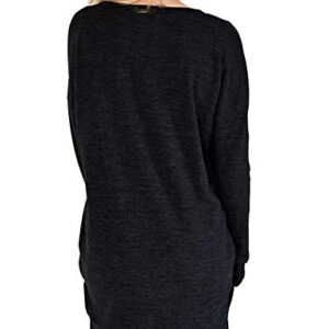 LERUCCI Womens Casual Long Sleeves Solid V-Neck Tunics Sweatshirt with Pockets Black Large