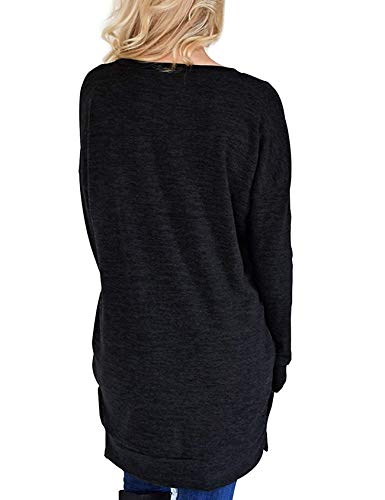 LERUCCI Womens Casual Long Sleeves Solid V-Neck Tunics Sweatshirt with Pockets Black Large