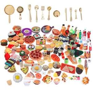 six vanka miniature food drinks toys 110pcs mixed resin pizza hamburgers french fries wine decoration tableware doll house for adults childrens pretend play kitchen cooking game birthday party present