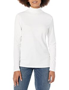 amazon essentials women's classic-fit long-sleeve mockneck top (available in plus size), white, small