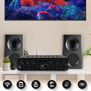 Pyle Bluetooth Home Audio Amplifier System-Upgraded 6 Channel 750 Watt Wireless Home Audio Sound Power Stereo Receiver w/USB, Micro SD, Headphone,2 Microphone Input w/Echo, Talkover for PA - PTA62BT.5