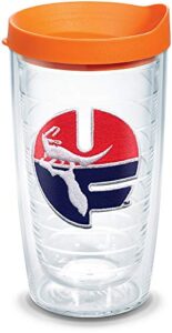 tervis florida gators vault insulated tumbler with emblem and orange lid, 16oz, clear