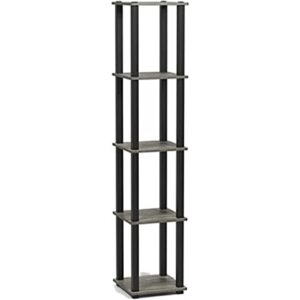 FURINNO Turn-S-Tube 5-Tier Corner Square Rack Display Shelf, French Oak Grey/Black