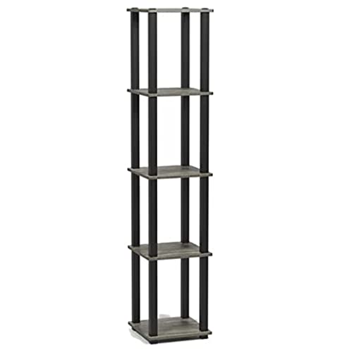 FURINNO Turn-S-Tube 5-Tier Corner Square Rack Display Shelf, French Oak Grey/Black