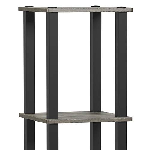 FURINNO Turn-S-Tube 5-Tier Corner Square Rack Display Shelf, French Oak Grey/Black