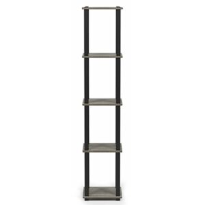 FURINNO Turn-S-Tube 5-Tier Corner Square Rack Display Shelf, French Oak Grey/Black