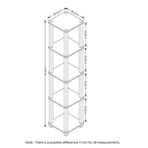 FURINNO Turn-S-Tube 5-Tier Corner Square Rack Display Shelf, French Oak Grey/Black