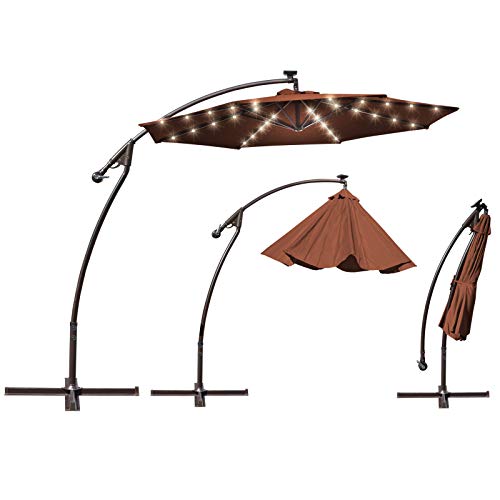 BenefitUSA 9' Cantilever Patio Umbrella 40 LED Light Outdoor Garden Sunshade (Brown)