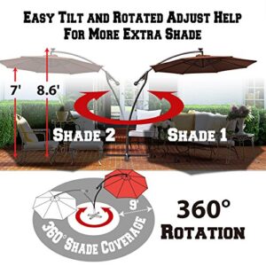 BenefitUSA 9' Cantilever Patio Umbrella 40 LED Light Outdoor Garden Sunshade (Brown)