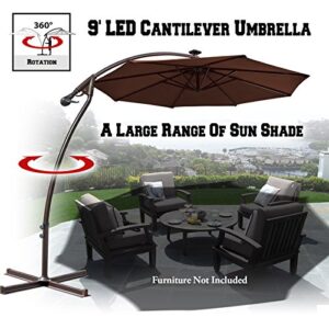 BenefitUSA 9' Cantilever Patio Umbrella 40 LED Light Outdoor Garden Sunshade (Brown)