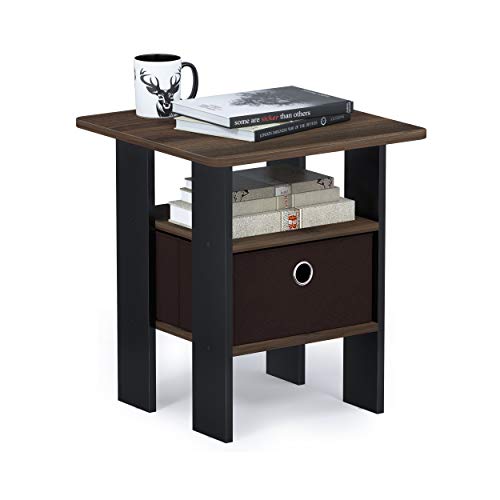 Furinno Andrey End Table / Side Table / Night Stand / Bedside Table with Bin Drawer, Columbia Walnut/Dark Brown,1-Pack, Center Bin