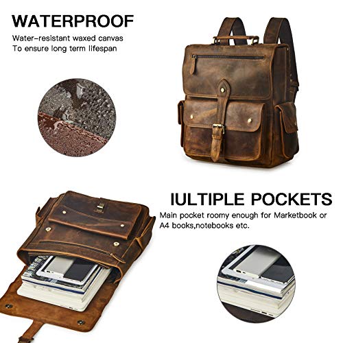 BRASS TACKS Leathercraft Backpack for Men Women Vintage Full Leather Rucksack Laptop Casual Travel Daypack