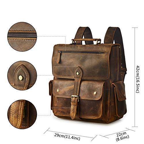 BRASS TACKS Leathercraft Backpack for Men Women Vintage Full Leather Rucksack Laptop Casual Travel Daypack