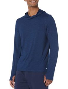 amazon essentials men's tech stretch long-sleeve hooded t-shirt, navy space dye, medium