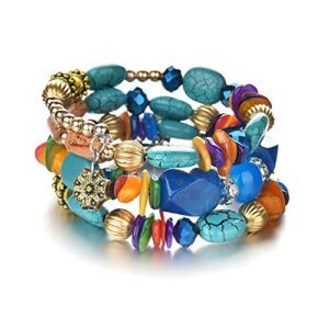 QIAN0813 Boho Multilayer Irregular Agate Beads Charm Bracelets for Women Vintage Jade Stone Man Bracelets Yoga Bangles Ethnic Jewelry (Colorful)