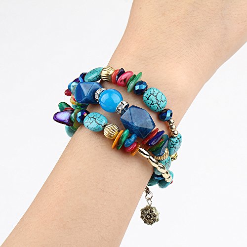 QIAN0813 Boho Multilayer Irregular Agate Beads Charm Bracelets for Women Vintage Jade Stone Man Bracelets Yoga Bangles Ethnic Jewelry (Colorful)