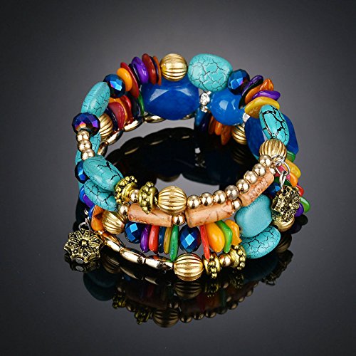 QIAN0813 Boho Multilayer Irregular Agate Beads Charm Bracelets for Women Vintage Jade Stone Man Bracelets Yoga Bangles Ethnic Jewelry (Colorful)