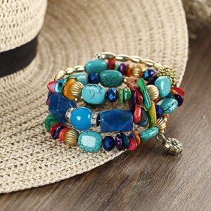 QIAN0813 Boho Multilayer Irregular Agate Beads Charm Bracelets for Women Vintage Jade Stone Man Bracelets Yoga Bangles Ethnic Jewelry (Colorful)