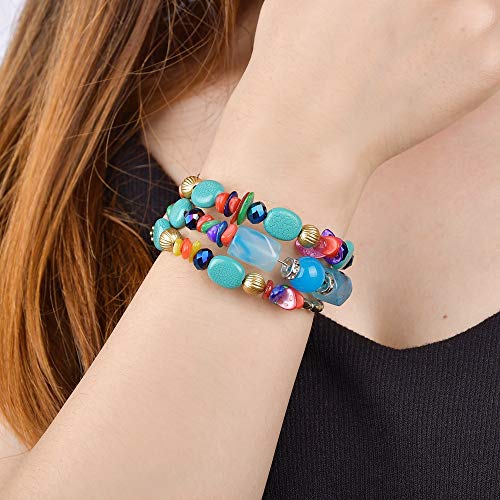 QIAN0813 Boho Multilayer Irregular Agate Beads Charm Bracelets for Women Vintage Jade Stone Man Bracelets Yoga Bangles Ethnic Jewelry (Colorful)