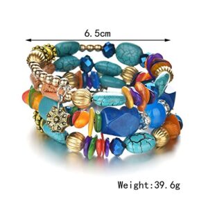 QIAN0813 Boho Multilayer Irregular Agate Beads Charm Bracelets for Women Vintage Jade Stone Man Bracelets Yoga Bangles Ethnic Jewelry (Colorful)