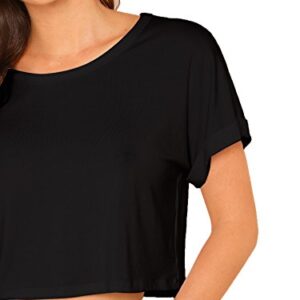 SweatyRocks Women's Casual Round Neck Short Sleeve Soild Basic Crop Top T-Shirt Black X-Small