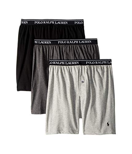 POLO RALPH LAUREN Classic Fit w/Wicking 3-Pack Knit Boxers Andover Heather/Madison Heather/Black XL