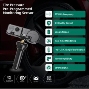 CDWTPS TPMS Sensor,GM 315Mhz Tire Pressure Monitoring Sensor Compatible for Chevy Silverado GMC Cadillac Buick Pontiac Saturn Hummber Saab Replace#13598771 13598772 13586335 13581558 4 Pack