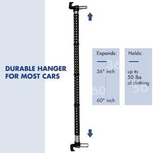 MYSBIKER Car Clothes Hanger Bar, Adjustable Telescoping Bar Vehicle Clothing Rack with 3 sections of Non-Slip Grips Dividers for Travel, Expandable 33" to 63",Max Holds up to 50 lbs