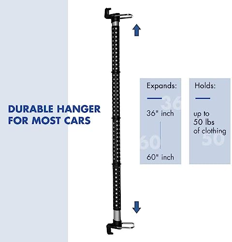 MYSBIKER Car Clothes Hanger Bar, Adjustable Telescoping Bar Vehicle Clothing Rack with 3 sections of Non-Slip Grips Dividers for Travel, Expandable 33" to 63",Max Holds up to 50 lbs