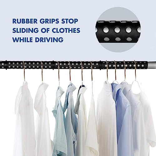 MYSBIKER Car Clothes Hanger Bar, Adjustable Telescoping Bar Vehicle Clothing Rack with 3 sections of Non-Slip Grips Dividers for Travel, Expandable 33" to 63",Max Holds up to 50 lbs