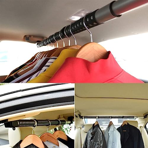 MYSBIKER Car Clothes Hanger Bar, Adjustable Telescoping Bar Vehicle Clothing Rack with 3 sections of Non-Slip Grips Dividers for Travel, Expandable 33" to 63",Max Holds up to 50 lbs