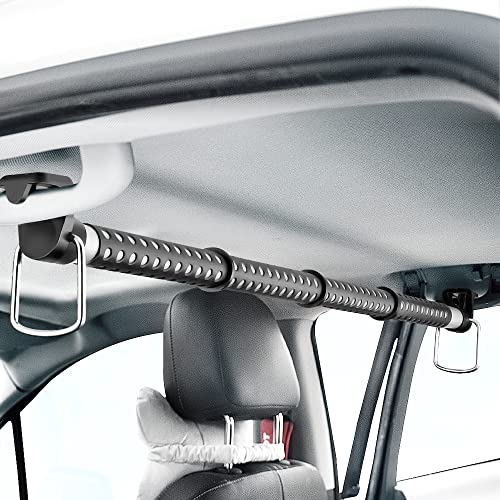 MYSBIKER Car Clothes Hanger Bar, Adjustable Telescoping Bar Vehicle Clothing Rack with 3 sections of Non-Slip Grips Dividers for Travel, Expandable 33" to 63",Max Holds up to 50 lbs