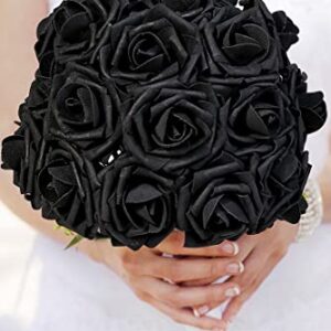 MACTING Black Roses Artificial Flowers, 30pcs Real Touch Fake Foam Roses for DIY Bouquets Wedding Party Baby Shower Home Decoration (Black)