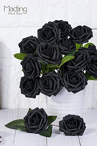 MACTING Black Roses Artificial Flowers, 30pcs Real Touch Fake Foam Roses for DIY Bouquets Wedding Party Baby Shower Home Decoration (Black)