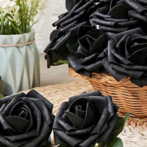 MACTING Black Roses Artificial Flowers, 30pcs Real Touch Fake Foam Roses for DIY Bouquets Wedding Party Baby Shower Home Decoration (Black)