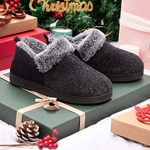 ULTRAIDEAS Women's Cozy Memory Foam Slippers with Warm Plush Faux Fur Lining, Wool-Like Blend Micro Suede House Shoes with Indoor Outdoor Rubber Sole (Black, Size 8)