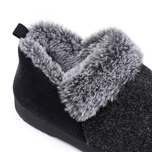 ULTRAIDEAS Women's Cozy Memory Foam Slippers with Warm Plush Faux Fur Lining, Wool-Like Blend Micro Suede House Shoes with Indoor Outdoor Rubber Sole (Black, Size 8)