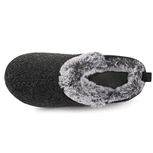 ULTRAIDEAS Women's Cozy Memory Foam Slippers with Warm Plush Faux Fur Lining, Wool-Like Blend Micro Suede House Shoes with Indoor Outdoor Rubber Sole (Black, Size 8)