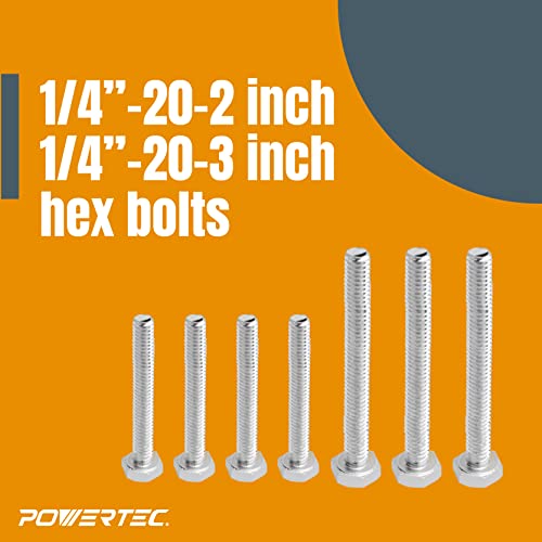 POWERTEC 71130 T-Track Knob Kit with 1/4-20 by 1-1/2" Hex Bolts and Washers (Set of 36)