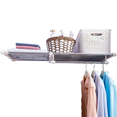 Hershii Closet Tension Shelf Expandable Telescopic Rod Heavy Duty Clothes Hanging Rail Adjustable DIY Storage Organizer Shoe Rack for Garage Bathroom Kitchen Bedroom