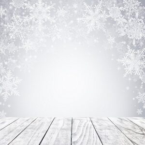 leyiyi 7x7ft photography background merry christmas backdrop snowflake wooden floor frost cold winter snowcovered white world blank bokeh fir happy new year photo portrait vinyl studio prop