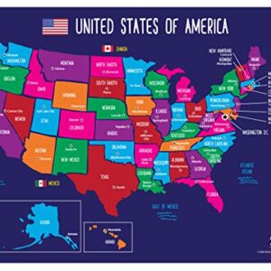 Safety Magnets Map of USA 50 States with Capitals Poster - Laminated, 17 x 22 inches - Colorful Complete Map of United States for Children - North America, US Wall Map - Classroom & Homeschool
