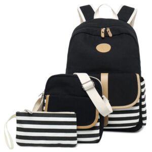 flymei cute backpack for girls, lightweight canvas backpack for girls/boys, 15.6 inch laptop backpack for men, durable women cute backpack, waterproof black bookbags for teens